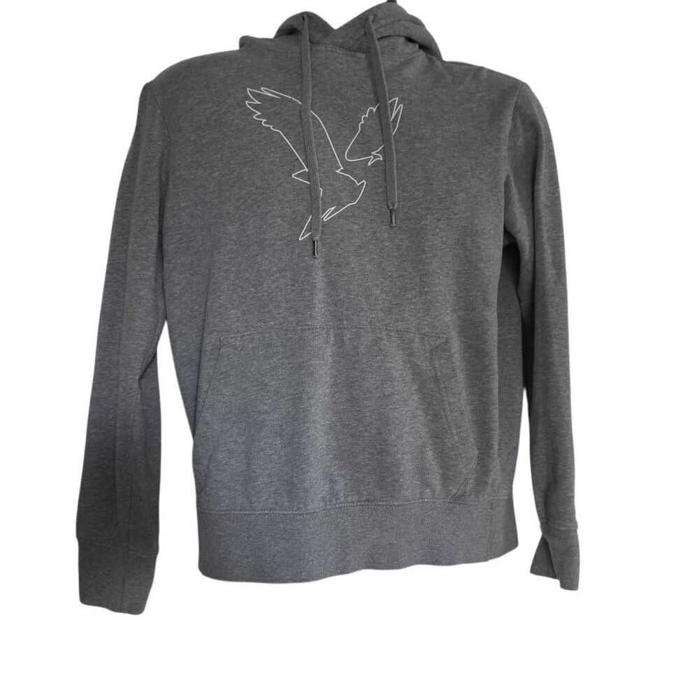 American Eagle Men's Size XS Gray White Eagle Logo Pullover Hoodie